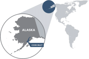 Hier liegt das Cook Inlet mit seinen reichen Gas und Ölvorkommen. Foto/Grafik: DOGSA