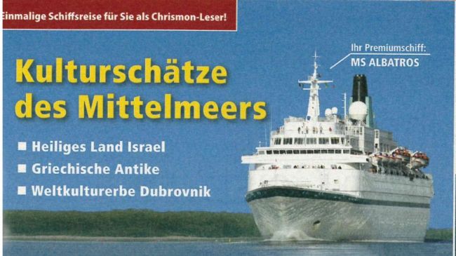 Eignet sich nicht zur Weltrettung: Die MS Albatros. Grafik: Chrismon / RIW Touristik gmbH
