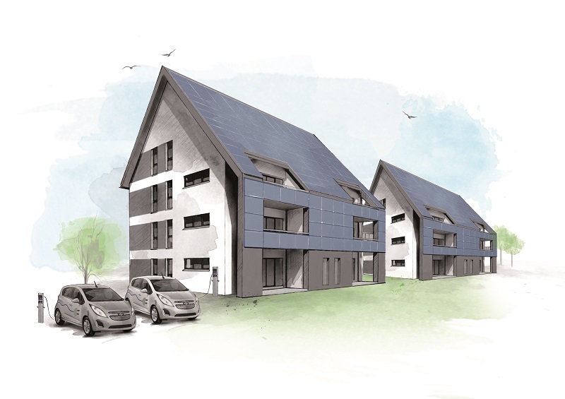 Die Steilheit der Dächer ist speziell auf die solare Produktion im Winter ausgerichtet. Foto: eG Wohnen