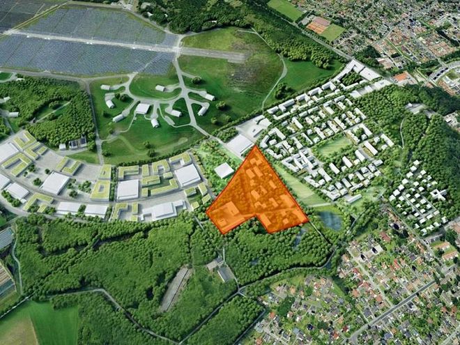 Plan für das energetische Nachbarschaftsquartier (ENaQ) auf einer Teilfläche des ehemaligen Fliegerhorst-Geländes in Oldenburg. Grafik: DLR
