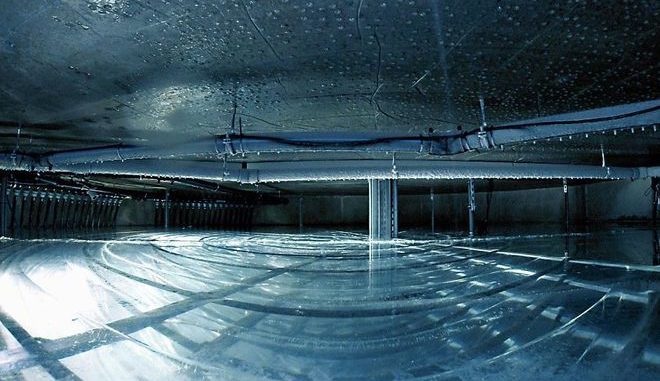 4by3 Blick in den 300 Kubikmeter fassenden Eisspeicher mit insgesamt 5,7 Kilometern Leitungslänge. Foto: Viessmann
