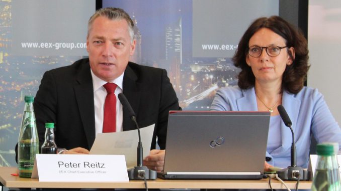 IMG_8038_kl EEX-Chef Peter Reitz und Finanzvorstand Iris Weidinger streben für 2018 ein neues Rekordergebnis an - nach einem kleinen Dämpfer für das vergangene Jahr. Foto: Urbansky