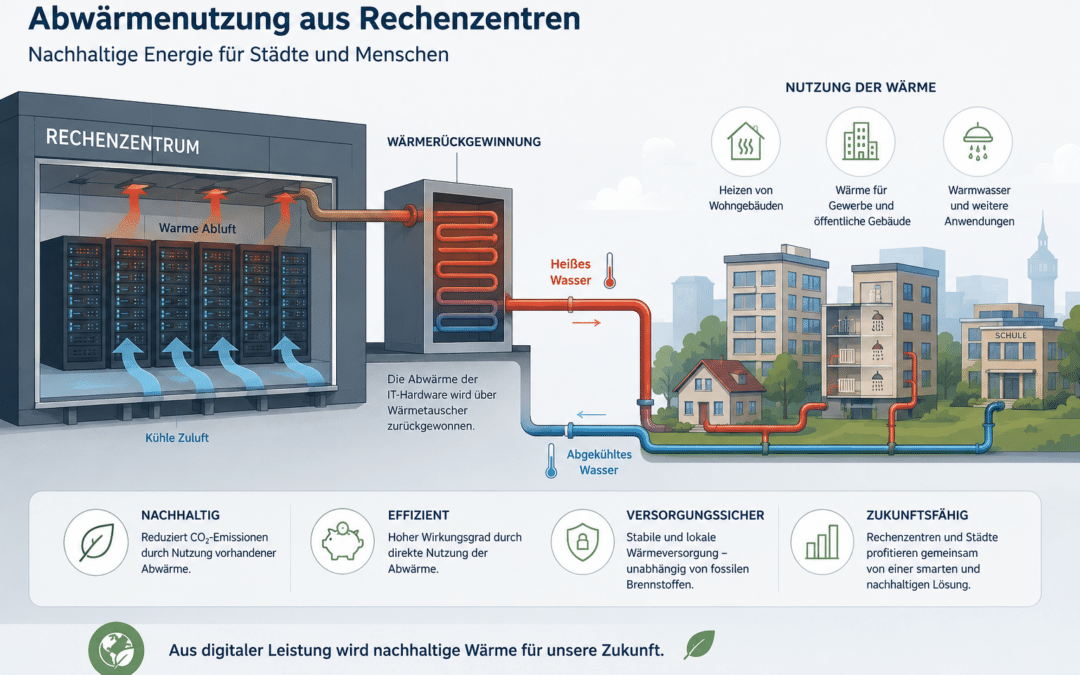 Mit Computing-​Cluster Wärme aus Rechen­zentren effi­zi­enter nutzen